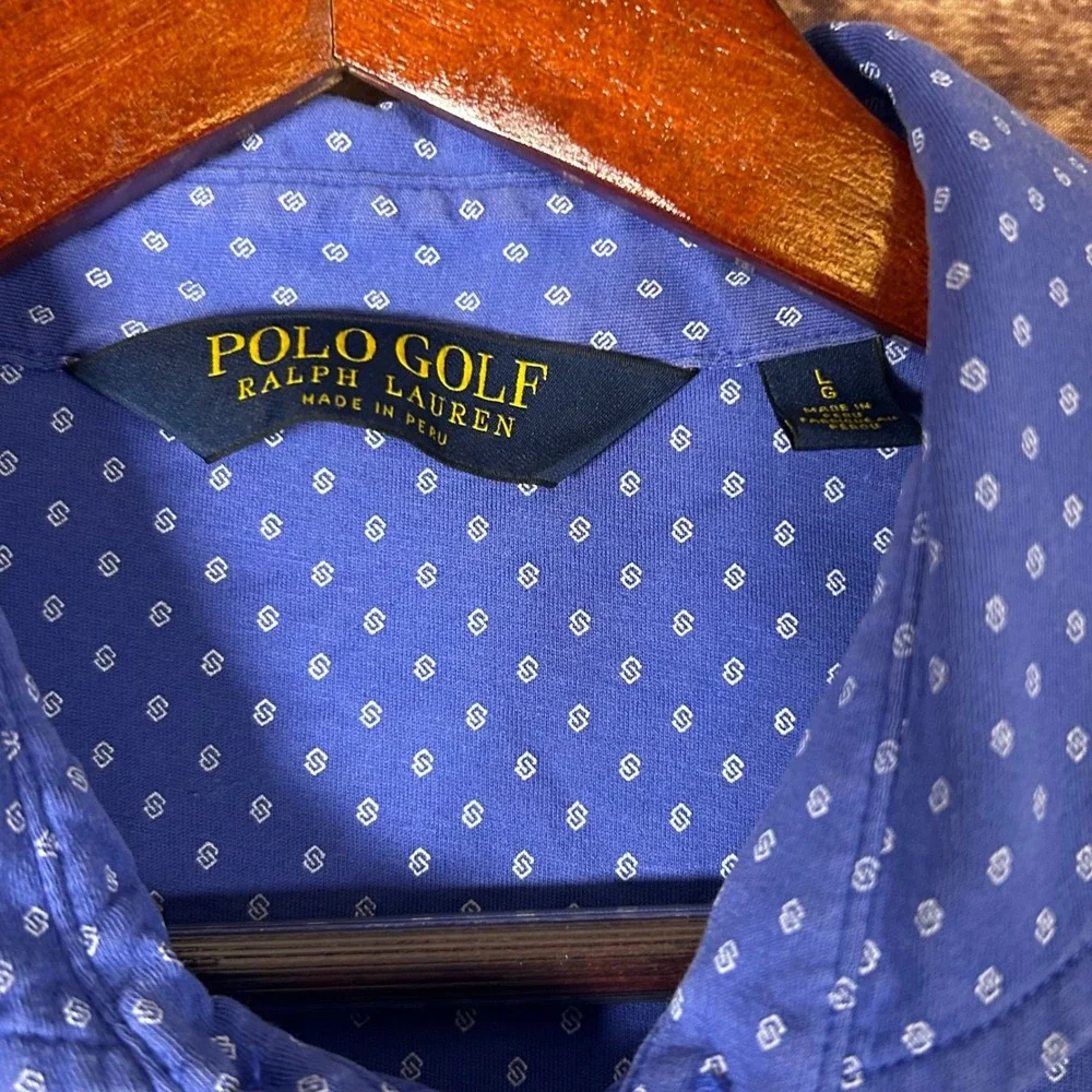 Polo Golf Ralph Lauren Blue Geometric All Over Print Cotton Polo Shirt Mens L